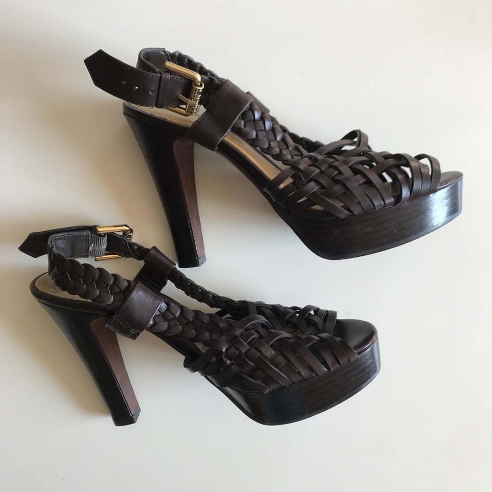 Ralph Lauren leather woven sandals dark brown